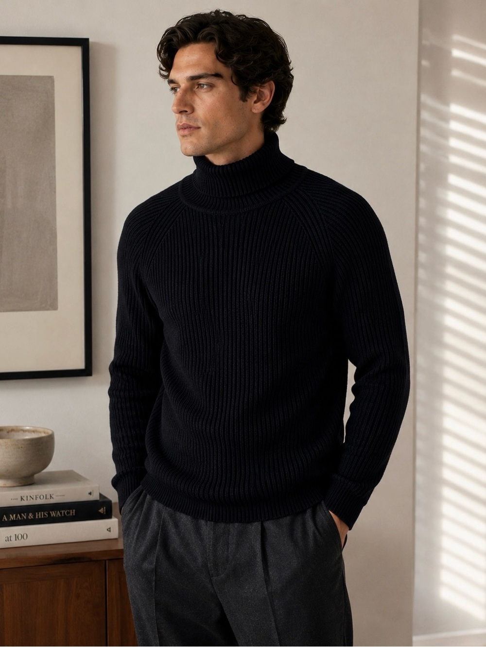 Laundry by Shelli Segal Men’s Black Ribbed Turtleneck Sweater